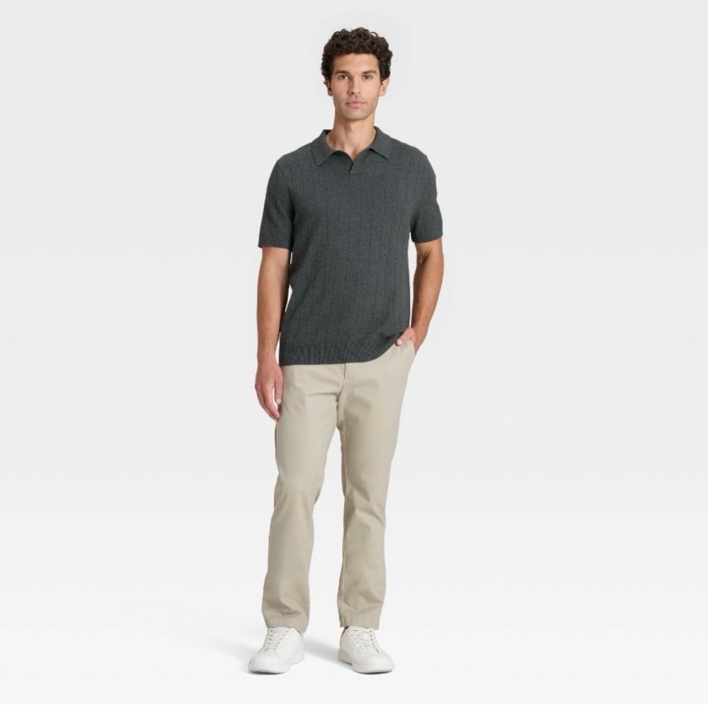 NWT Goodfellow & Co Men's Soft Knit Johnny Collar Polo Shirt- Gray Size M